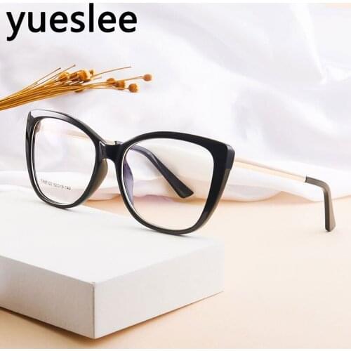 46945 Plastic Titanium Cat Eye Glasses Frame Men Women Optical Fashion Anti Blue Computer Eyeglasses