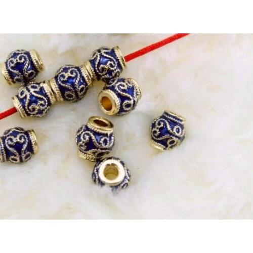 5pcs Buddhist beads accessories blue gilt gold dripping oil Plated Findings For Bracelet spacer Jewelry Making DIY dsf4