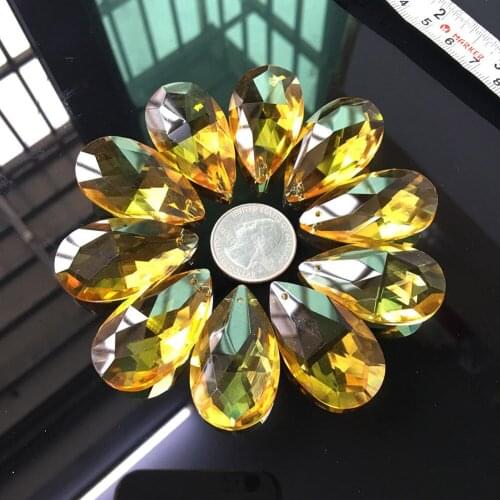 5 PCS Bright Yellow Teardrop Crystal Prism Chandelier Pendant Decorate The Suncatcher Chandelier Necklace Jewelry Accessory 38MM