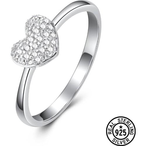 925 Sterling Silver Rings Lovely Romantic Cute Heart Shape Zircon Womens Ring For Girls Gifts New Fine Jewelry