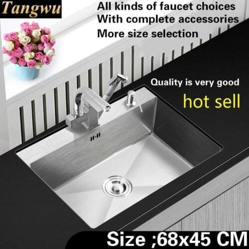Free shipping Fashion kitchen sink durable 304 stainless steel 4 mm hand made single slot apartment hot sell 680x450 MM