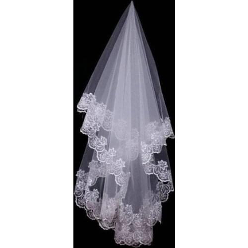Hot Wedding Accessories Short Wedding Veil White Ivory One Layer Bridal Veil Appliques Lace Edge 2020