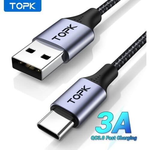 TOPK AN10 3A USB Type C Cable Fast Charger Data Cable Type-C Charger Cable USB-C for Huawei Samsung Galaxy Xiaomi 11 Pro