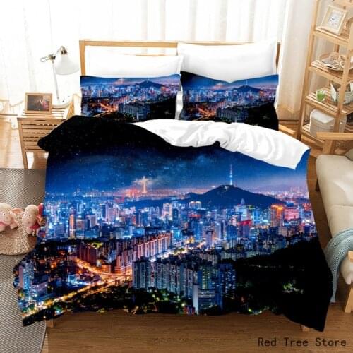 Beautiful City night scenery bedding set 3d digital printing bed linen duvet cover with pillowcase 2-3pcs kids adult Bedclothes