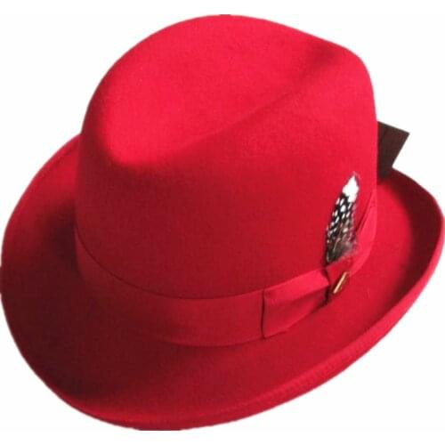 Red Wool Felt Homburg Fedora Hat / Godfather Hat