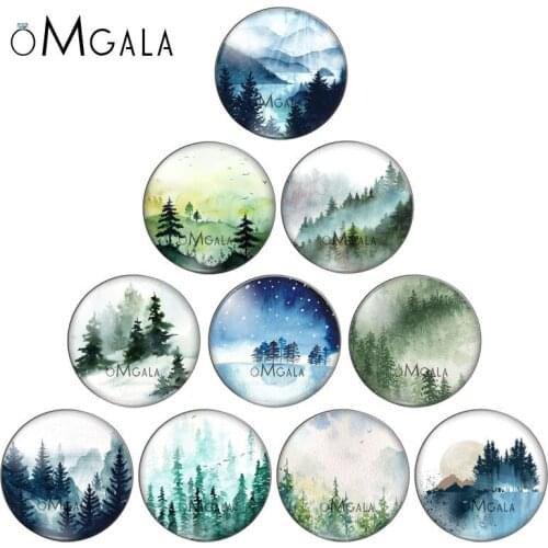 Forest Trees Watercolor Paintings mixed 10pcs 12mm/18mm/20mm/25mm Round photo glass cabochon demo flat back Making findings