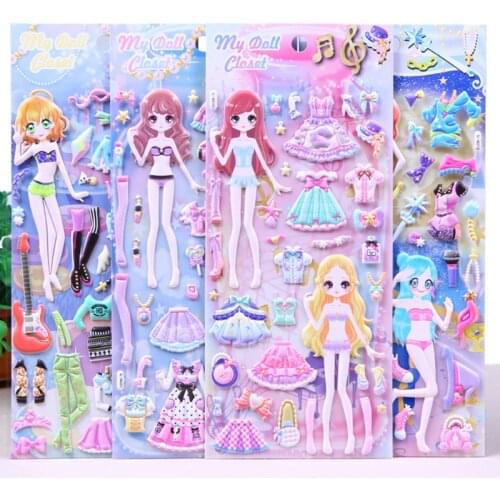 Lovely Princess Dress Up Stickers Baby Girls 3D Cartoon Dressup Sticker for Laptop Book Kawaii Children Kids Toys Birthday Gifts