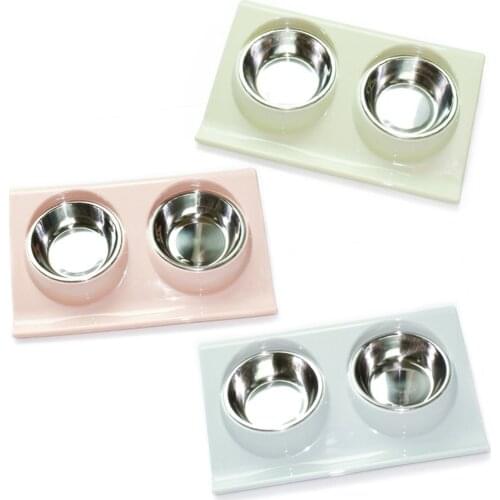 Pet Dog Duble Bowl Kitten Food Water Feefer Stainless Steel Small Dogs Cats Drinking Dish Feeder for Pet Supplies Feeding Bowls