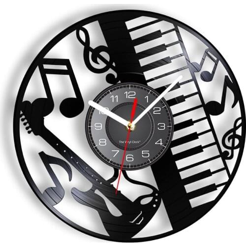Musical Insrument & Note Wall Clock Made Of Real Vinyl Record Guitar Piano Key LED Vinyl Clock Vintage Retro Music Inspired Gift