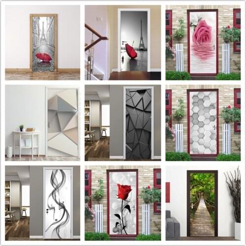 3D Door Sticker Natur Adhesive Waterproof Wallpaper for Doors DIY Mural Decals Home Decor Living Room Bedroom Poster deursticker