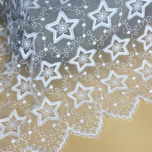 Off-white Mesh Cloth 3D Star Tassel Full Embroidered Lace Fabric Handmade DIY Clothes Accessories Width 130cm 1Yard
