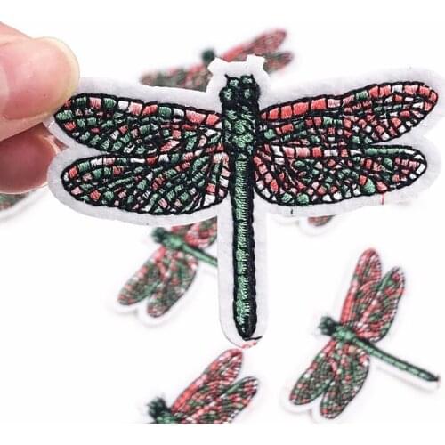 New+hot 10Pcs Dragonfly Embroidery insects Patch Iron On Patches Clothing DIY Stripes Clothes Sewing On Appliques women Badges
