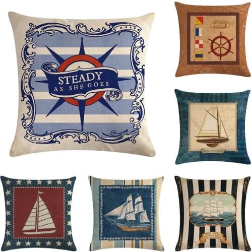 New Style Navy Wind Sailing Boat Boat Anchor Series Flax Pillow Cover Cushion Cover Decorative Pillows Decoration Home