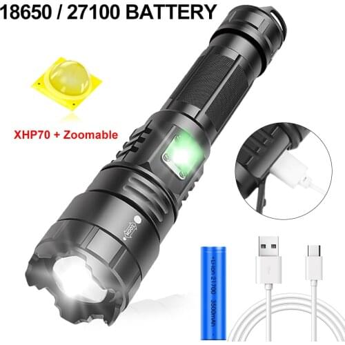 Hunting most powerful Zoomable led flashlight rechargeable usb torch xhp70 18650 or 26650 battery Bright Lantern 5 Modes
