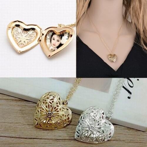 Hollowed Love Heart Locket Pendant Necklace For Women Men Fashion Gold Silver Color Openable Photo Frame Necklace Couples Gift