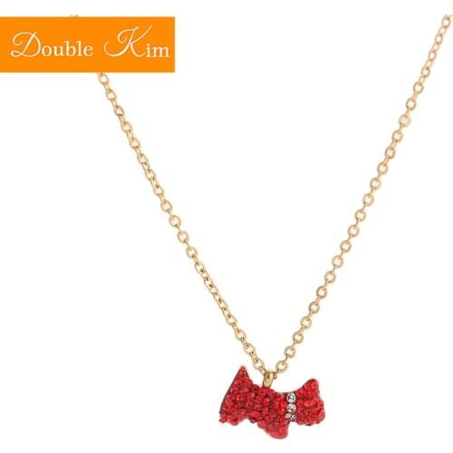 Small Red Dog Pendant Necklace Titanium Steel Chain Necklace Inlaid Natural Zircon Fashion Trendy Women Jewelry Birthday Gift