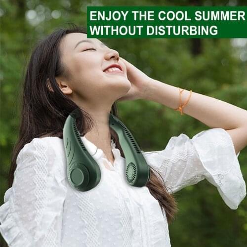 Portable Leafless Hanging Neck Fan,360 Degree Lazy Neckband Fan Surround Air Outlets USB 4000Mah Rechargeable neck fan