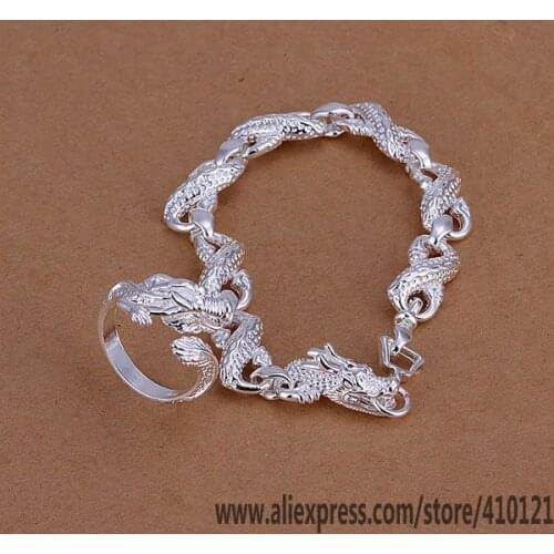S094 Hot Sale Silver Color Fine Jewelry Sets,Wholesale Fashion Jewelry Elegant Charms Fashion Set Small White Dragon Head