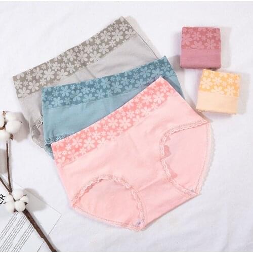 Cute Japanese Lace Women Panties Women Pure Cotton Panties Mid-waist Large Size Breathable Girls Triangle Underwear Women Briefs