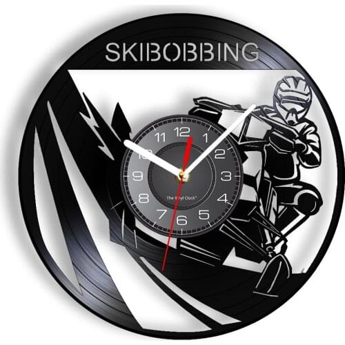 Skibobbing Vinyl Retro LP Wall Clock Snow Mountain Sports Skiing Skating Motor Riding Laser Cut Wall Watch Best Gift Modern Art