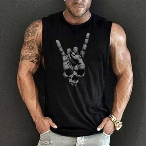 Sleeveless Sport T Shirt Men Fitness Tops Cross skull print Running Tshirt Gym Shirt Quick Dry Sports Tees Summer Gym Clothing