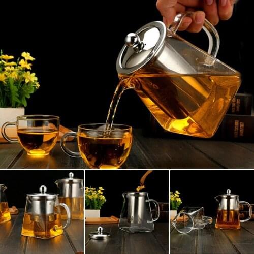 Heat Resistant Glass Teapot With Stainless Steel Tea Infuser Filter Flower Tea Kettle Kung Tea Set Teapot Square Filter Baskets