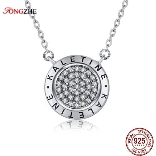 TONGZHE Famous Brand Lettering 925 Sterling Silver Pendant Necklaces Round Charm CZ Wedding Love Jewelry For Women With Chain