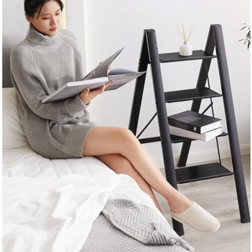 Ultra-thin Multifunctional Folding Ladder Household Herringbone Ladder Indoor Thick Aluminum Alloy Rack Three Step Ladder Stool