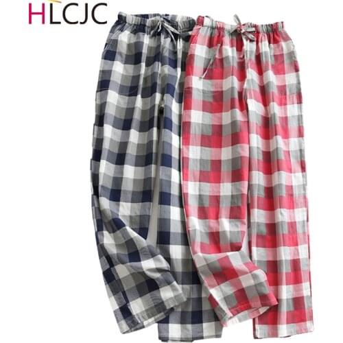 Spring Couples Cotton Gauze Plaid Sleep Pants Ladies Home Tie Pajama Pant Mens Bottom Pants Sleeping Pants Woman Pajama Bottoms