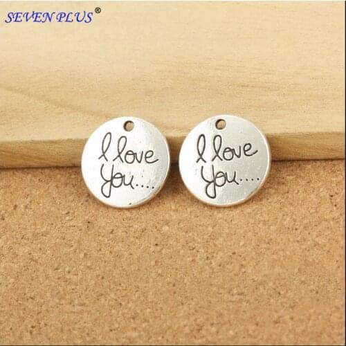 High Quality 20 Pieces/Lot 20mm*20mm Antique Silver Plated Letter Printed I Love You Love Charm