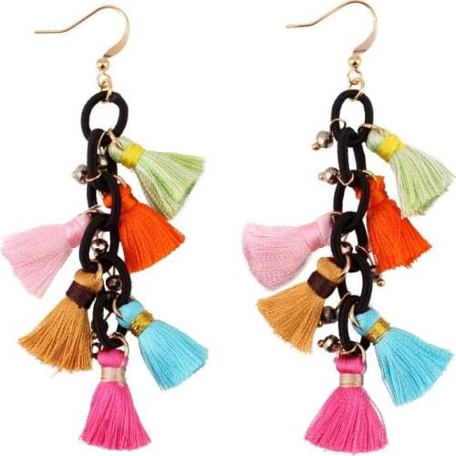 Chain Dangle Colorful Tassel Pendant Bead Statement Drop Earrings for Women Design Florate Brand Bohemian Ethnic Earrings Gift