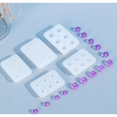1Pcs Ball Square Cube Beads Mold Bead with Hole Casting Resin Mold for Beads Making Silicone Mould