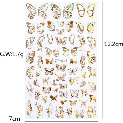 10*8cm Holo Butterfly Design Nail Stickers Laser Effect for Trending Nail Supplies 3D Self-adhesive Stickers Decals ZY-35/38