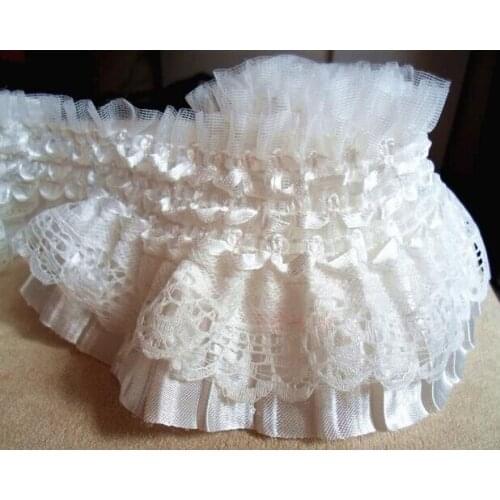 10 meter 3.15" 8CM wide ivory/black/blue/red/orange/pink/beige/black stretch elastic ruffled pleat lace trim M35H1
