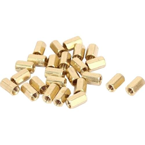 25pcs M4 x 10mm Female Threaded Brass Hex Standoff Pillar Spacer Nut