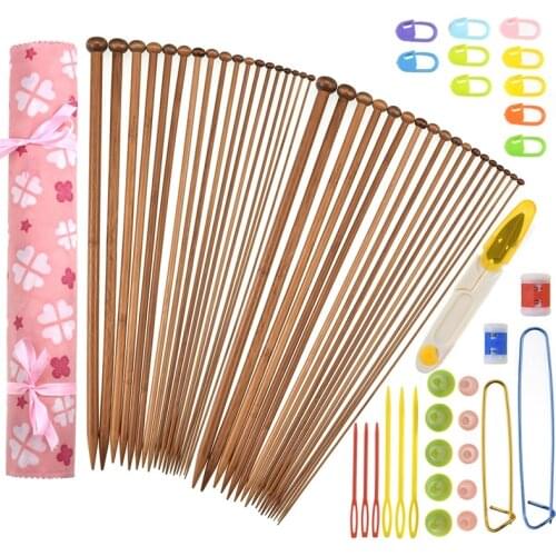 36Pcs Bamboo Knitting Needles Set 18 Sizes 2.0mm-10.0mm Sweater Knitting Needles Hooks Set Weave Sewing Accessories