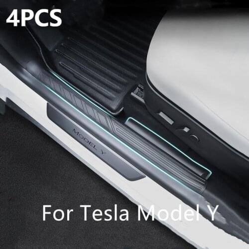 4Pcs For Tesla Model Y Built-in Threshold Bar After Modification Guard Plate Welcome Pedal Modely Interior Car Accessories 2021