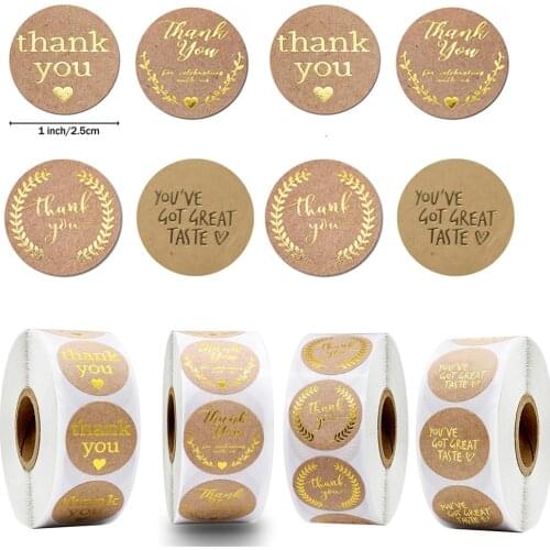 500pcs/roll Creative Gold Thank You Round Sticker Kraft Paper Gift Bag/box Seal Labels Diary Scrapbooking DIY Decoration