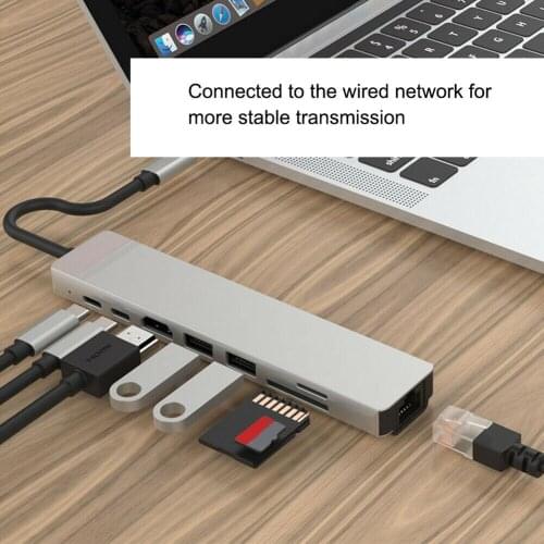 8 in1 USB-C Hub Type-C Multiport Adapter USB HDMI-Compatible Dock for MacBook Pro SD/TF Card Reader Splitter For Nintendo Switch