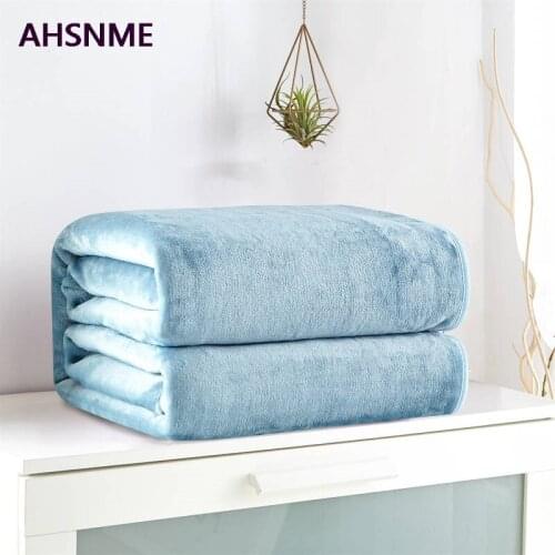 AHSNME Blue Thick Coral Blanket Solid Color Mink Velvet Blanket Soft Sofa Throw Multi Size High Quality Rug Drop Ship