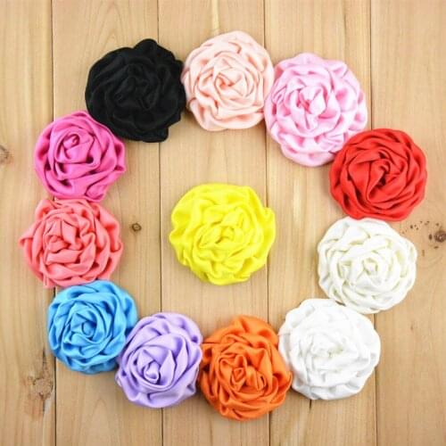 30 pcs/lot , 3 inch size Satin Rolled Rose Rosettes Fabric Flowers Silk Rolled Rosette Appliques