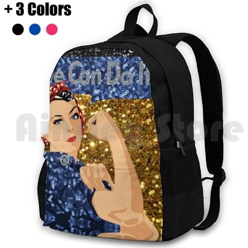Glitter Print Rosie The Riveter Outdoor Hiking Backpack Riding Climbing Sports Bag Glitter Rosie The Riveter Rosie The Riveter