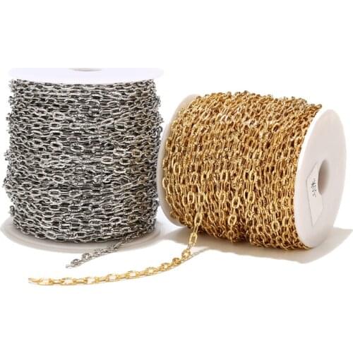 1Meter Stainless Steel Gold Tone Oval Embossing Chains 4mm Width Link Chain For DIY Jewelry Necklaces Making Findings