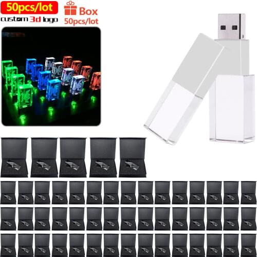 50pcs/lot Free Logo Crystal usb 2.0 sticks custom 3D logo 4GB 8GB 16GGB 32GB 64GB usb flash pendrive transparent glass for Gift