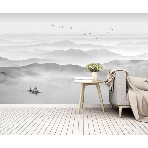 Customized light luxury new Chinese style modern minimalist ink landscape living room bedroom TV office background wall decorati