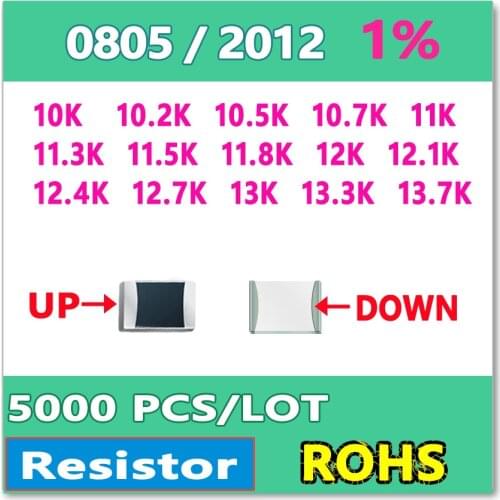 JASNPROSMA OHM 0805 F 1% 5000pcs 10K 10.2K 10.5K 10.7K 11K 11.3K 11.5K 11.8K 12K 12.1K 12.4K 12.7K 13K 13.3K 13.7K smd 2012