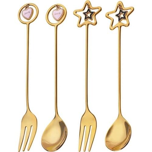 304 Stainless Steel Coffee Spoon Watermelon Ice Cream Spoon Tea Dessert Spoon Fork With Heart Pendants Creative Tableware