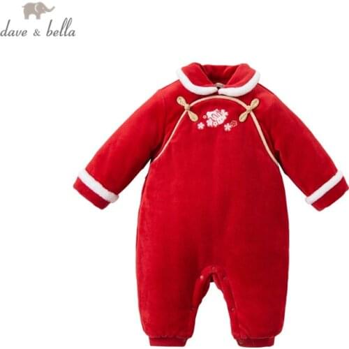 DBM15525 dave bella winter new born baby girls Christmas cartoon jumpsuits infant toddler clothes children romper 1 piece