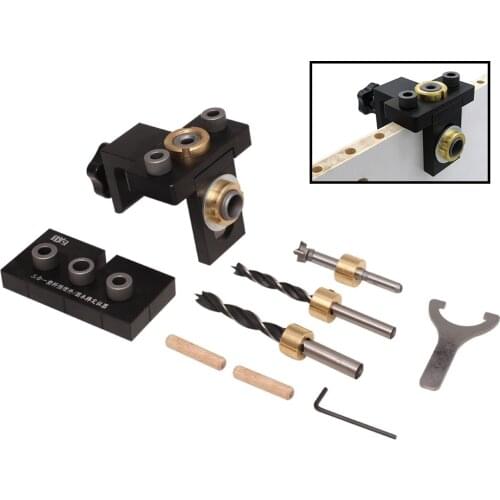 Woodworking Doweling Jig Pocket Hole Drilling Locator Jig Kit With 6/8/10mm Drill bit Vertical Drill Guide Hole Puncher Tools
