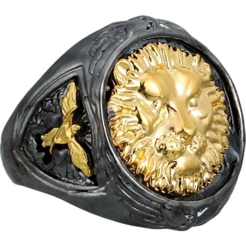 Hip Hop Men Fashion Ring African Prairie King Pure Gold Lion Jewelry FatherS Day Anniversary Gift Boyfriend Husband Dad Father